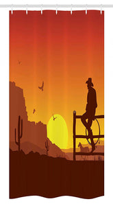 Ambesonne Western Stall Shower Curtain, Silhouette of Cowboy in Wild West Sunset Scene American Culture Image Print, Fabric Bathroom Decor Set with Hooks, 36" X 72", Orange