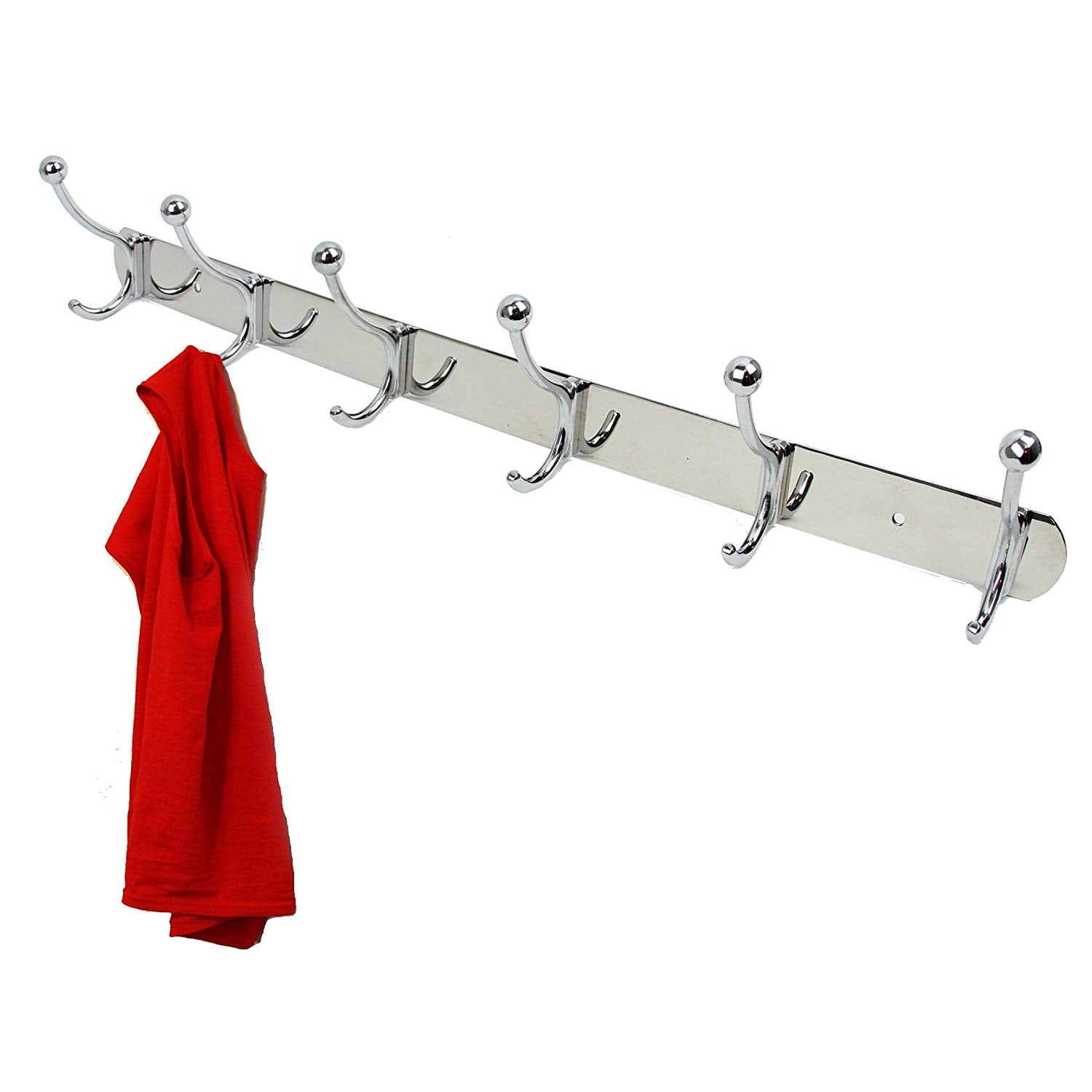 6 Double Hook Coat Rack,12 Hooks, Wall Mount with Screws Included, polished nickel silver great for hallway or any room!! space saver! coat organizer, towel hooks. Screw caps to cover screws