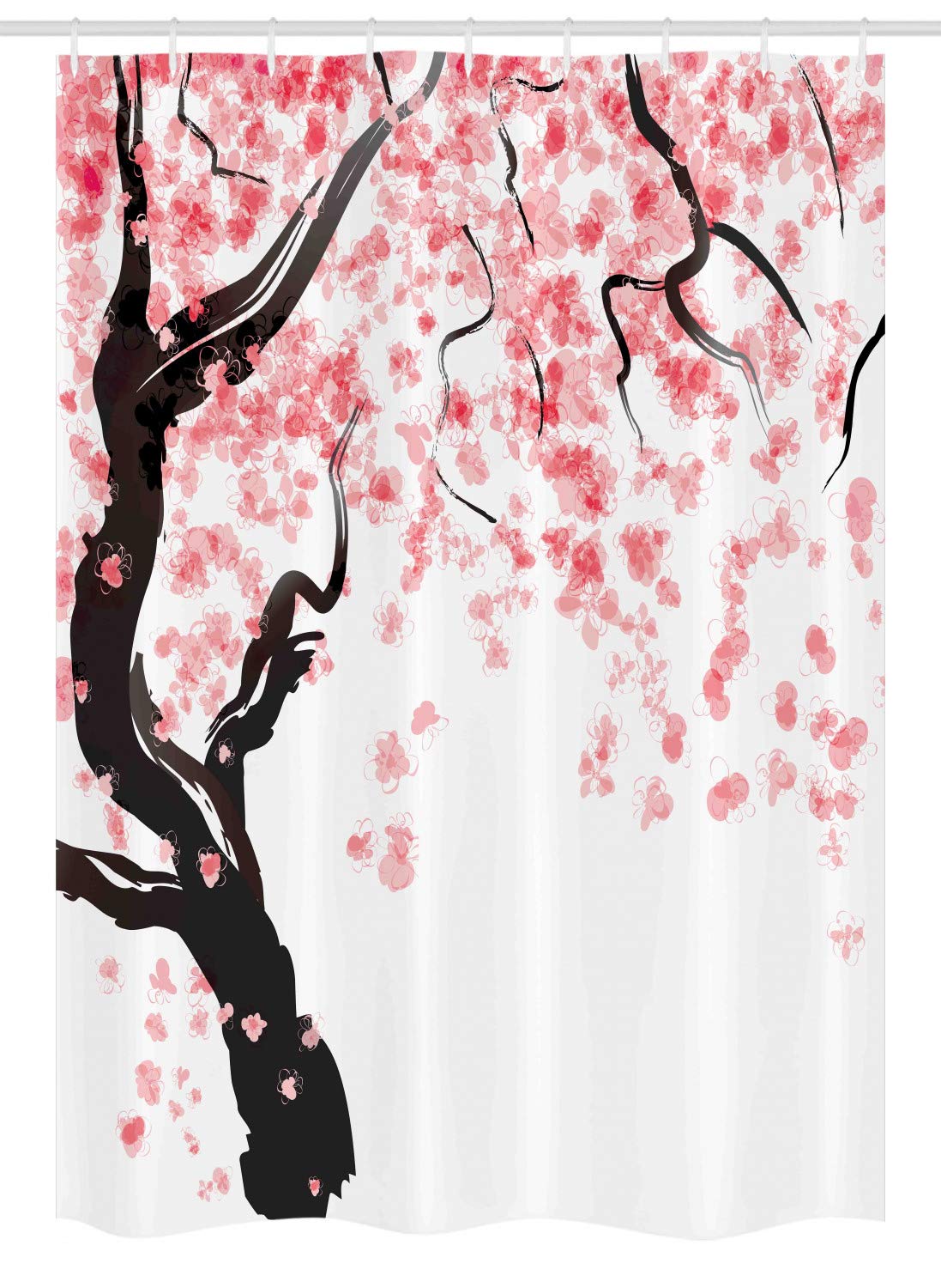 Ambesonne Floral Stall Shower Curtain, Dogwood Tree Blossom in Watercolor Painting Effect Spring Season Theme Pinkish Tones, Fabric Bathroom Decor Set with Hooks, 54" X 78", Black Pink
