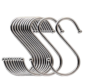 20Pcs S Shaped Hooks Stainless Steel Metal Hangers Hanging Hooks for Kitchen, Office, Work Shop, Bedroom, Bathroom, Garden