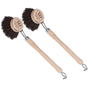 Redecker Soft Horsehair Bristle Dish Brush 2-Inch Head, 7-1/2 Inch Long Beechwood Handle, Set of 2