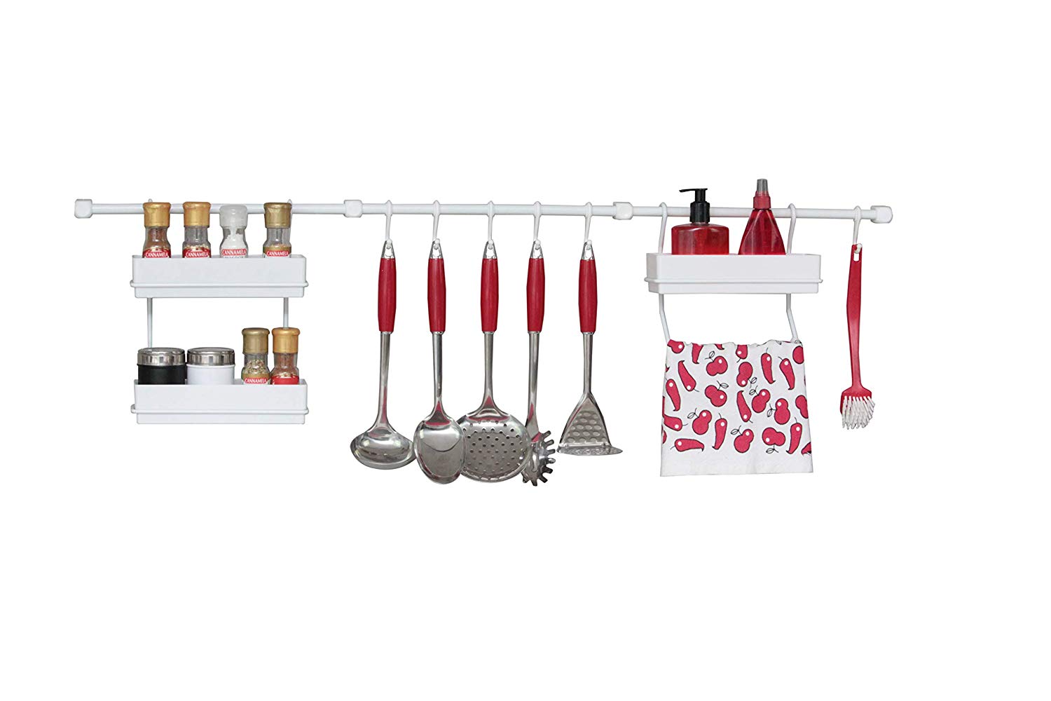Metaltru America Multipurpose Kitchen Utensil Organizer Holder, Spice Rack, Towel Rack (White/White)