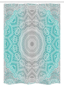 Ambesonne Grey and Turquoise Stall Shower Curtain, Primitive Essence and Universe Harmony Mandala Ombre Art, Fabric Bathroom Decor Set with Hooks, 54" X 78", Turquoise and Grey