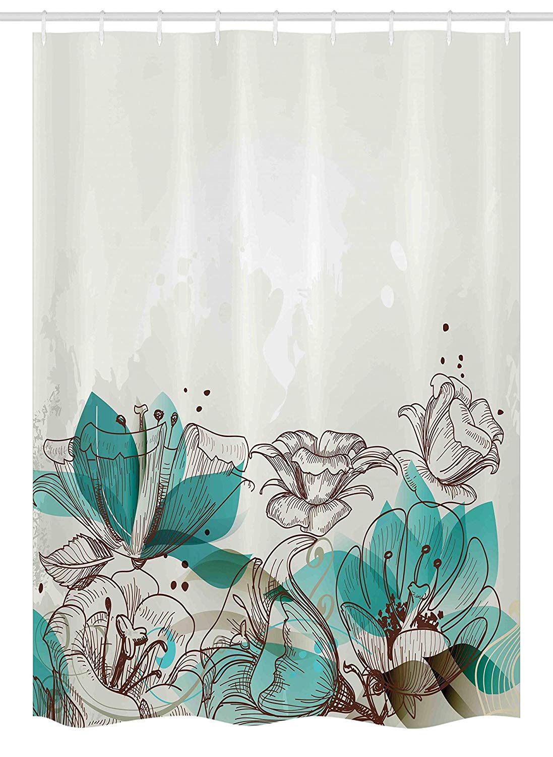Ambesonne Turquoise Stall Shower Curtain, Retro Floral Background with Hibiscus Silhouettes Dramatic Romantic Nature Art, Fabric Bathroom Decor Set with Hooks, 54" X 78", Beige Teal