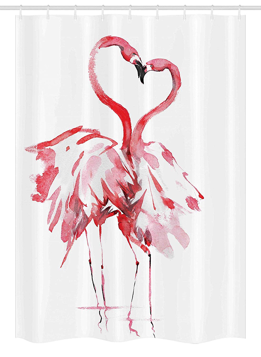 Ambesonne Flamingo Stall Shower Curtain, Flamingo Couple Kissing Romance Passion Partners in Love Watercolor Effect, Fabric Bathroom Decor Set with Hooks, 54" X 78", Coral White