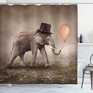 Ambesonne Elephant Shower Curtain, Illusionist Elephant with Black Hat Magic Balloon Dreamy Surreal Art, Cloth Fabric Bathroom Decor Set with Hooks, 70" Long, Taupe Salmon