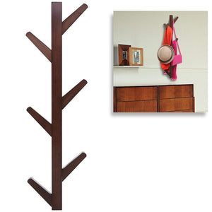 Modern Brown Bamboo Wall Mounted 6 Hook Hanging Storage Organizer / Entryway Coat & Hat Rack - MyGift