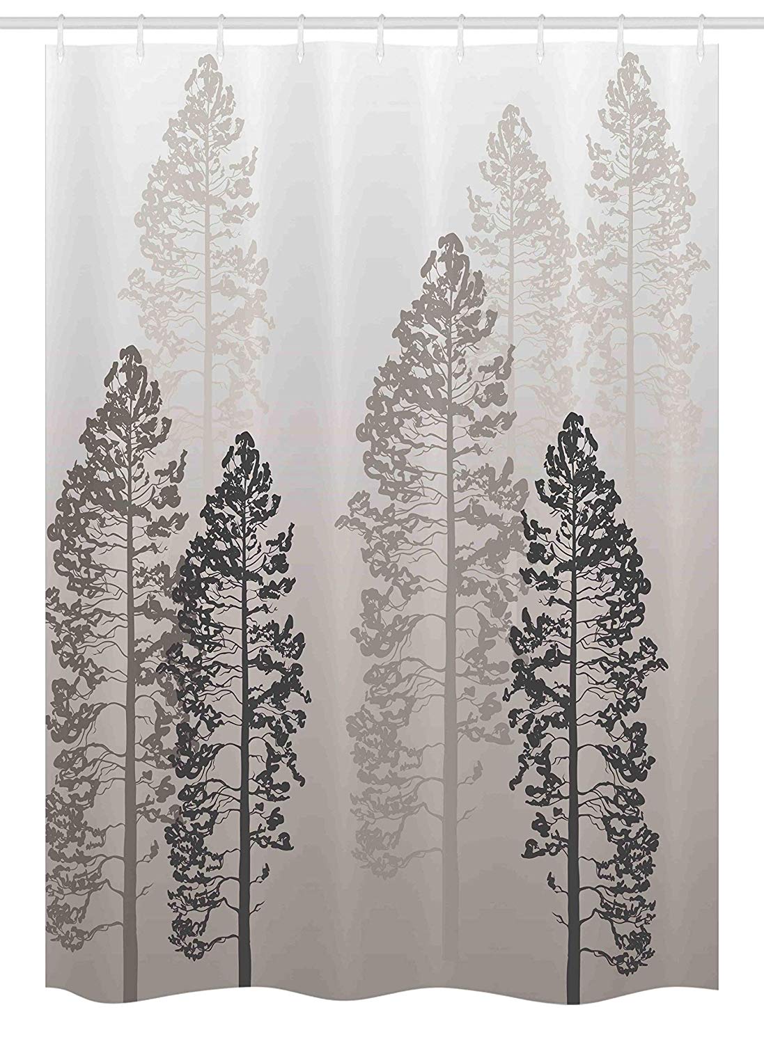 Ambesonne Country Stall Shower Curtain, Pine Trees in The Forest on Foggy Seem Ombre Backdrop Wildlife Adventure Artwork, Fabric Bathroom Decor Set with Hooks, 54" X 78", Warm Taupe