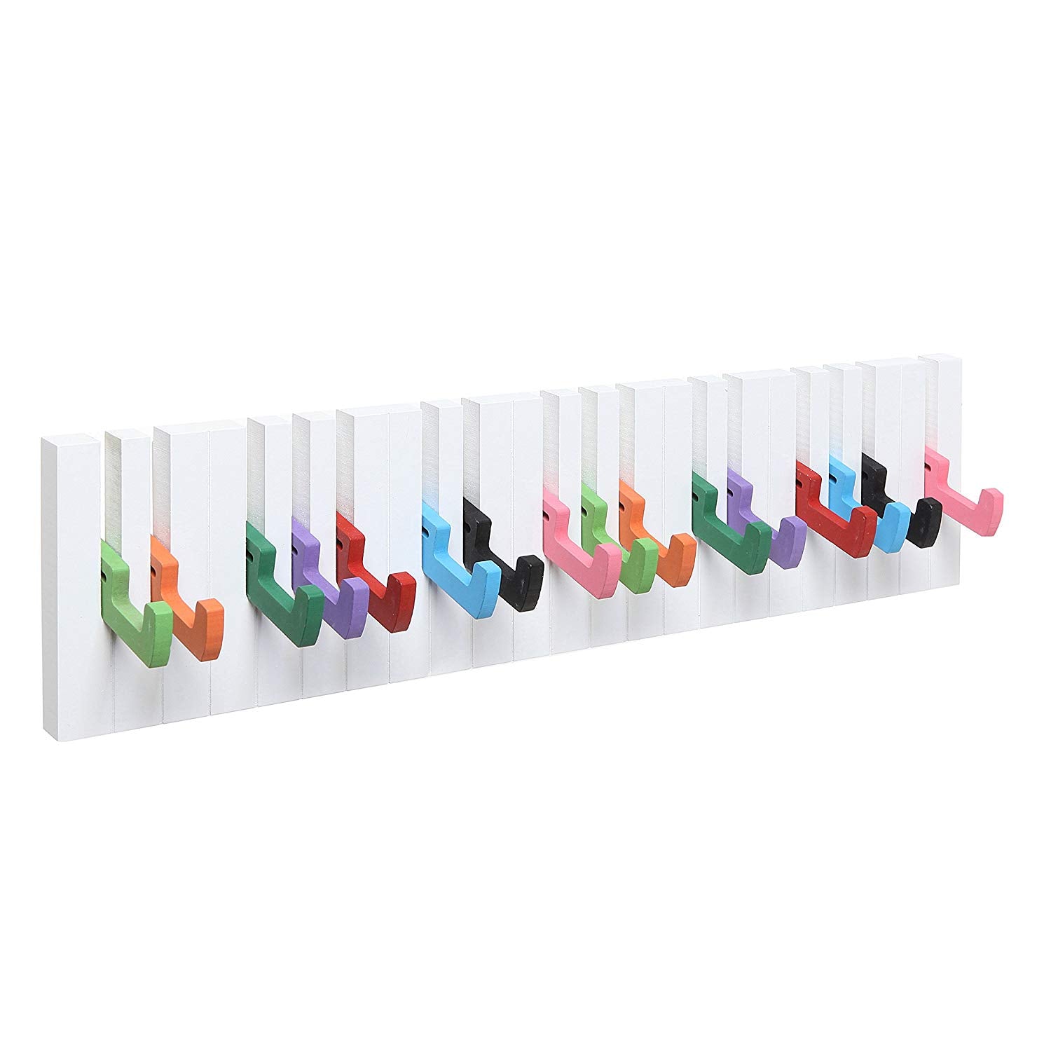 MyGift Decorative Multicolor Piano Design Wood Wall Mounted Coat Hooks / 16 Hook Storage Utility Rack