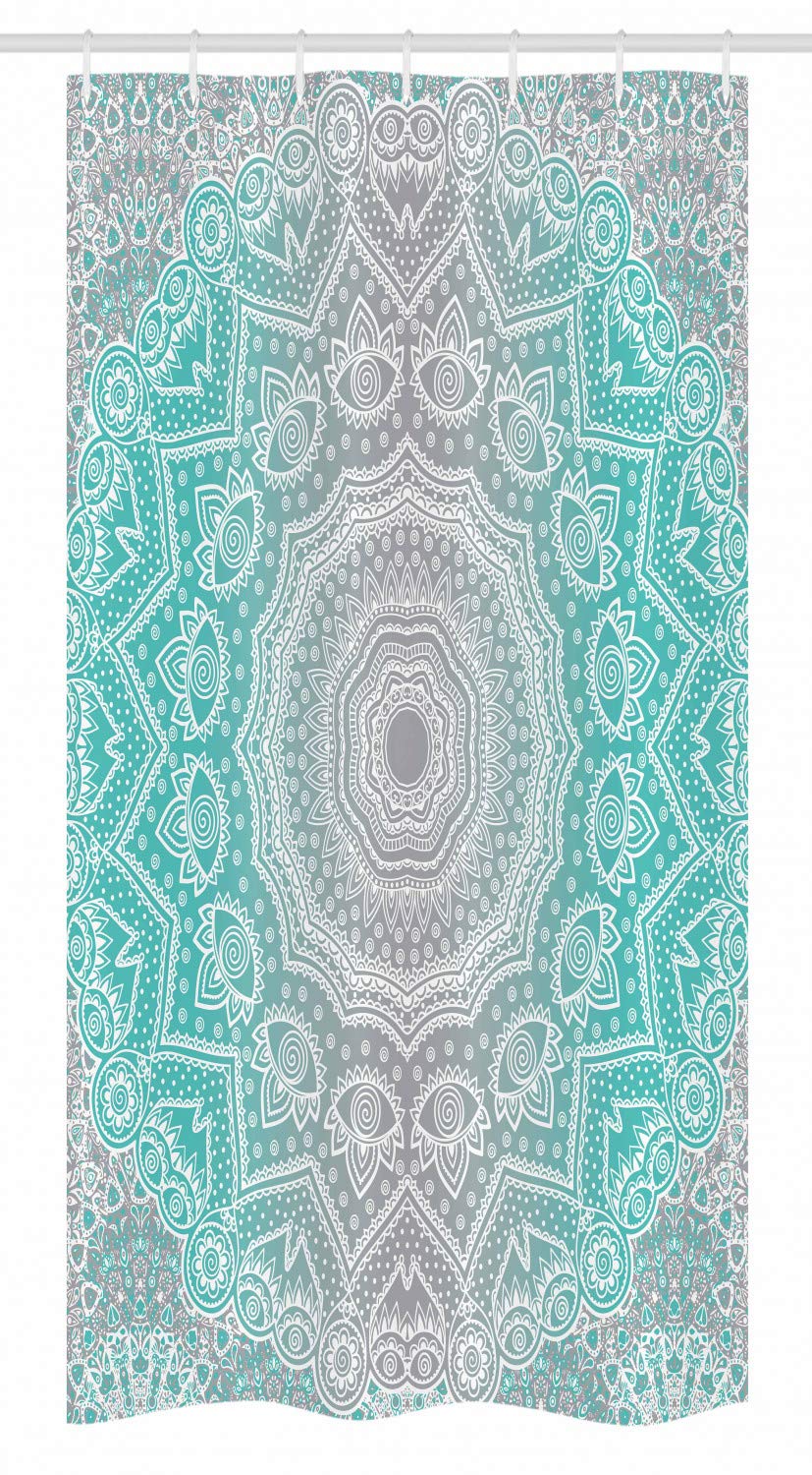 Ambesonne Grey and Turquoise Stall Shower Curtain, Primitive Essence and Universe Harmony Mandala Ombre Art, Fabric Bathroom Decor Set with Hooks, 36" X 72", Blue Yellow