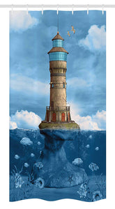 Ambesonne Lighthouse Decor Stall Shower Curtain, Lighthouse Seagulls Birds Architecture Maritime Reef Fish Undersea Scenic, Fabric Bathroom Decor Set with Hooks 36 W x 72 L inches,