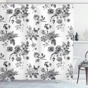 Ambesonne Black and White Shower Curtain, Vintage Floral Pattern Victorian Classic Royal Inspired New Modern Art, Cloth Fabric Bathroom Decor Set with Hooks, 84" Extra Long, Black and White