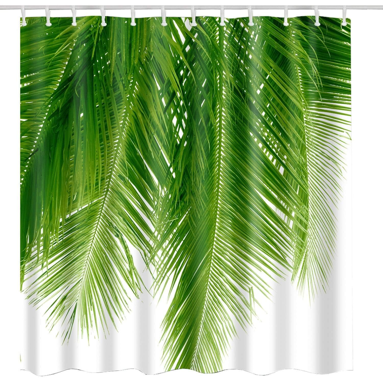 BROSHAN Green Leaf Shower Curtain Fabric, Summer Tropical Palm Leaves Plant Polyester Shower Curtain Nature with Hooks for Hawaiian Bathroom Decor Set,72 x 72 Inch
