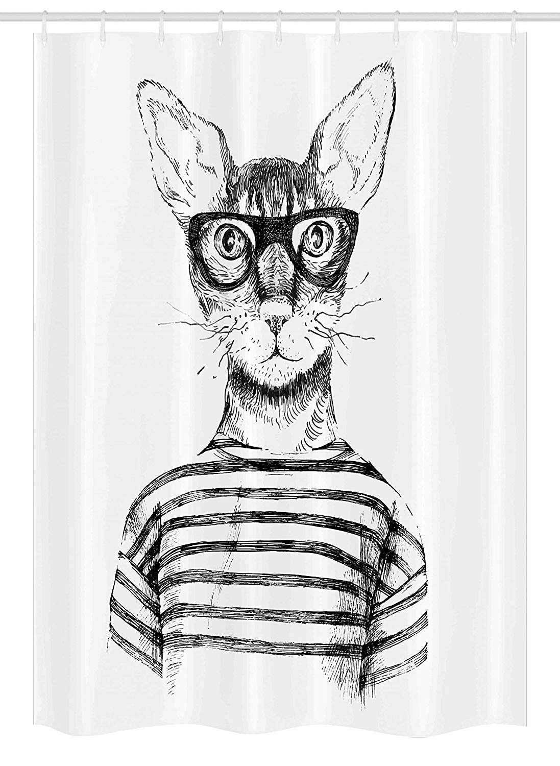 Ambesonne Cat Stall Shower Curtain, Hand Drawn Dressed up Hipster New Age Cat Fashion Urban Free Spirit Artwork Print, Fabric Bathroom Decor Set with Hooks, 54" X 78", Gray White