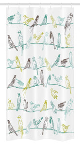 Ambesonne Birds Stall Shower Curtain, Various Type of Birds Sitting and Chirping on Wires Musical Creatures Print, Fabric Bathroom Decor Set with Hooks, 36" X 72", Green Brown