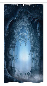 Ambesonne Fantasy Stall Shower Curtain, Passage Doorway Through Enchanted Foggy Palace Garden at Night View, Fabric Bathroom Decor Set with Hooks, 36" X 72", Navy Gray