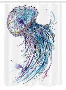 Ambesonne Jellyfish Stall Shower Curtain, Aqua Colors Art Ocean Animal Print Sketch Style Creative Sea Marine Theme, Fabric Bathroom Decor Set with Hooks, 54" X 78", Blue Purple White