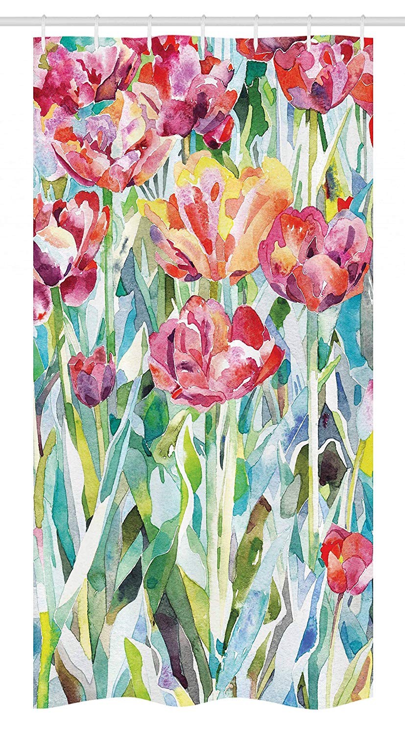 Ambesonne Watercolor Flower Stall Shower Curtain, Painting of Summer Spring Flowers in Faded Colors Floral Seasonal Print, Fabric Bathroom Decor Set with Hooks, 36" X 72", Multicolor