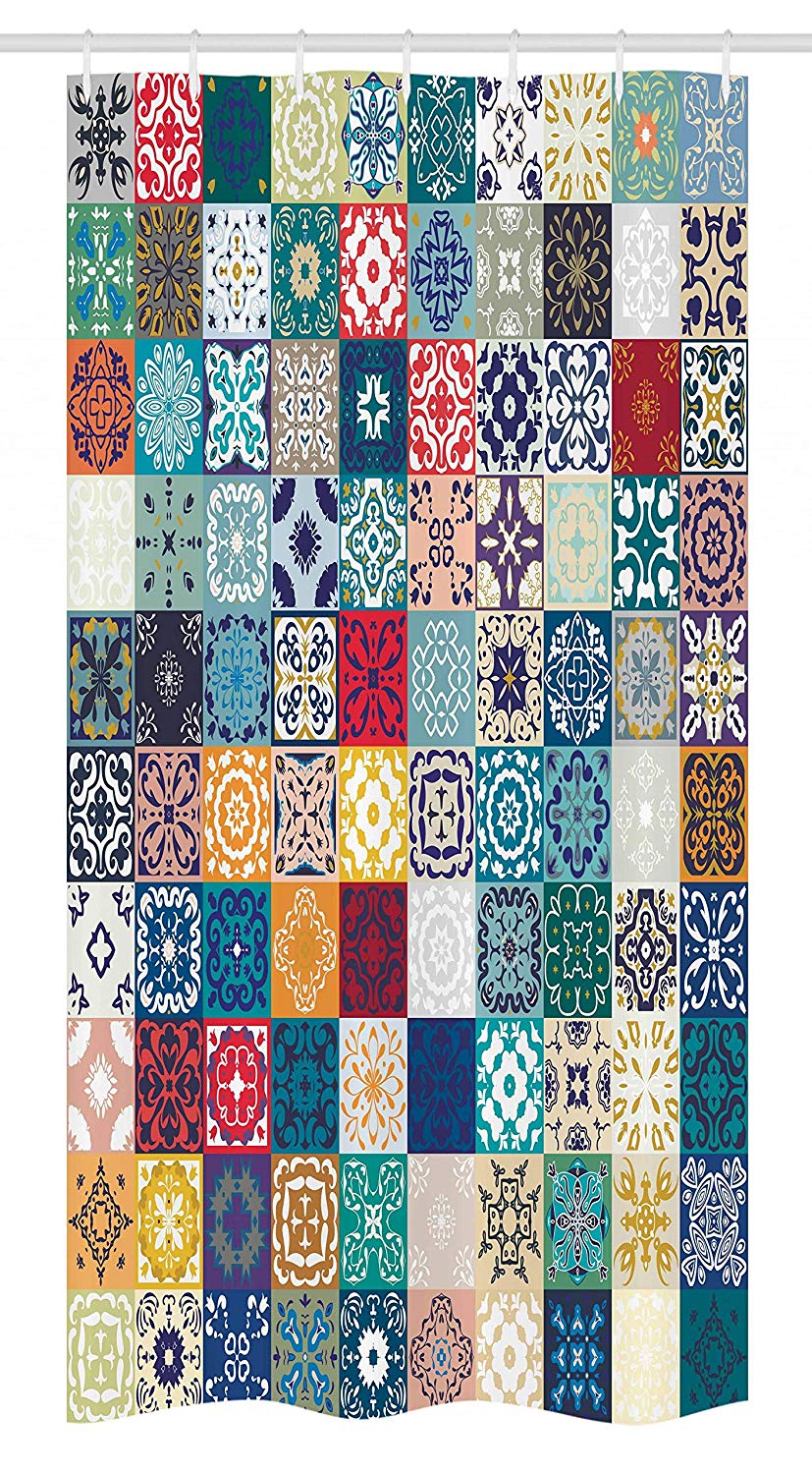 Ambesonne Moroccan Stall Shower Curtain, Patchwork Pattern with Different Colorful Arabic Figures Original Tunisian Artful, Fabric Bathroom Decor Set with Hooks, 36 W x 72 L Inches, Multicolor