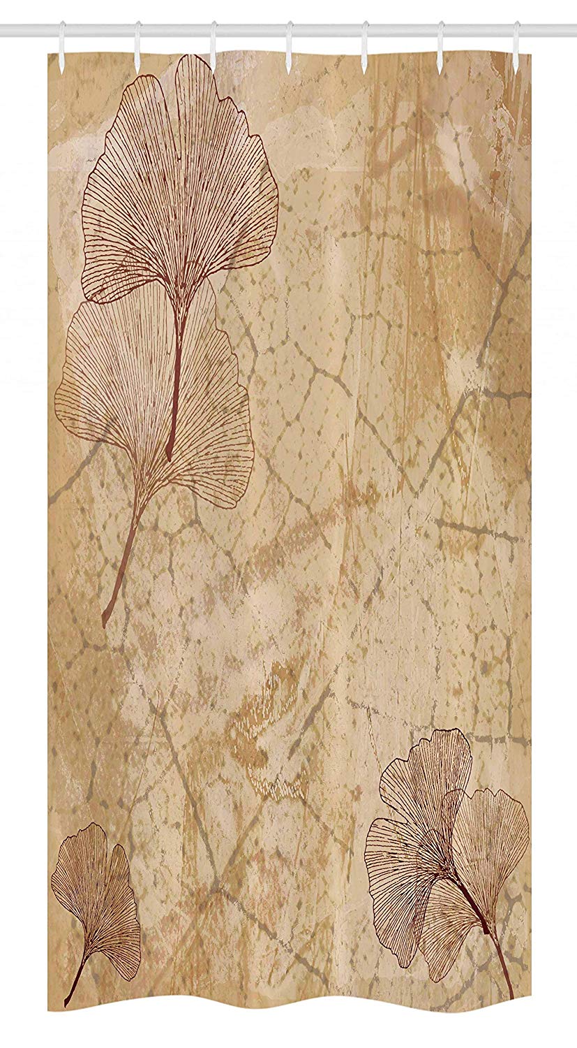 Ambesonne Beige Stall Shower Curtain, Small Large Ginkgo Leaves Pattern Dramatic Dated Fossil Maidenhair Tree Nature Art, Fabric Bathroom Decor Set with Hooks, 36" X 72", Brown Beige