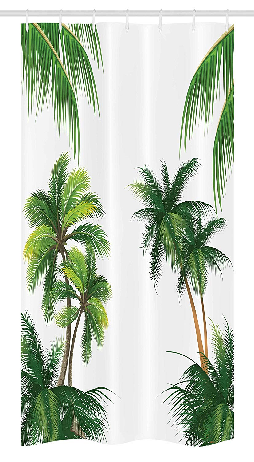 Ambesonne Tropical Stall Shower Curtain, Coconut Palm Tree Nature Paradise Plants Foliage Leaves Digital Illustration, Fabric Bathroom Decor Set with Hooks, 36" X 72", Hunter Green