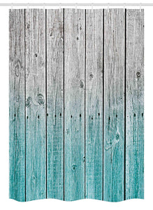 Ambesonne Rustic Stall Shower Curtain, Wood Panels Background with Digital Tones Effect Country House Art Image, Fabric Bathroom Decor Set with Hooks, 54" X 78", Teal Grey