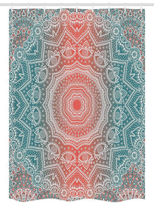 Ambesonne Coral and Teal Stall Shower Curtain, Modern Tribal Mandala Tibetan Healing Motif with Floral Geometric Ombre Art, Fabric Bathroom Decor Set with Hooks, 54" X 78", Coral Teal