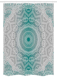 Ambesonne Grey and Teal Stall Shower Curtain, Mandala Ombre Sacred Geometry Occult Pattern with Flower Lines Display Artwork, Fabric Bathroom Decor Set with Hooks, 54 W x 78 L Inches, Teal Grey