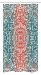 Ambesonne Coral and Teal Stall Shower Curtain, Modern Tribal Mandala Tibetan Healing Motif with Floral Geometric Ombre Art, Fabric Bathroom Decor Set with Hooks, 36" X 72", Coral Teal