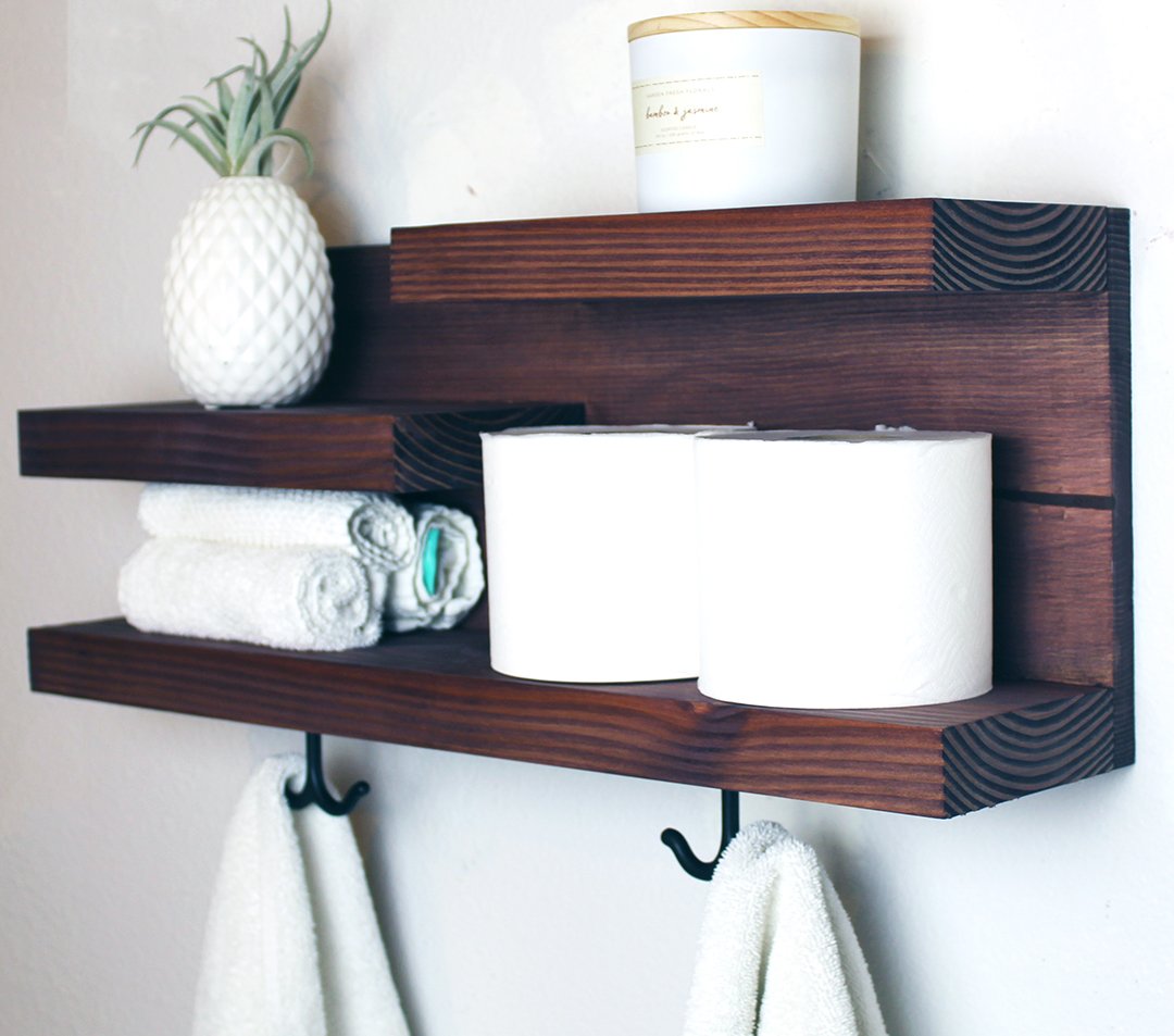 Bathroom Organizer Wall Shelf With Towel Hooks