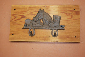 Country Western Towel Hook Rack Wall Mounted, Handmade in USA, Cast Iron, Reclaimed 100 Year Old Wood, The Country Hookers, CH-15