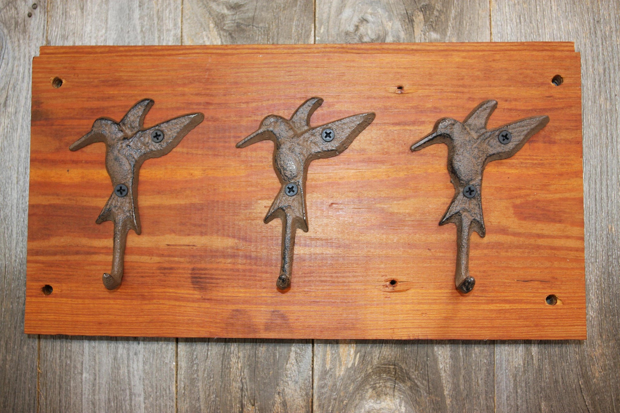 Country Cottage Bath Towel Hooks Hummingbird Garden Design, Handmade in USA,  Reclaimed 100 Year Old Wood, The Country Hookers, CH-7