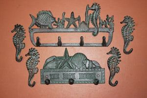 6) Antique Look Nautical Wall Hook Bronze Look Cast Iron, Set of 6, Sea Breeze