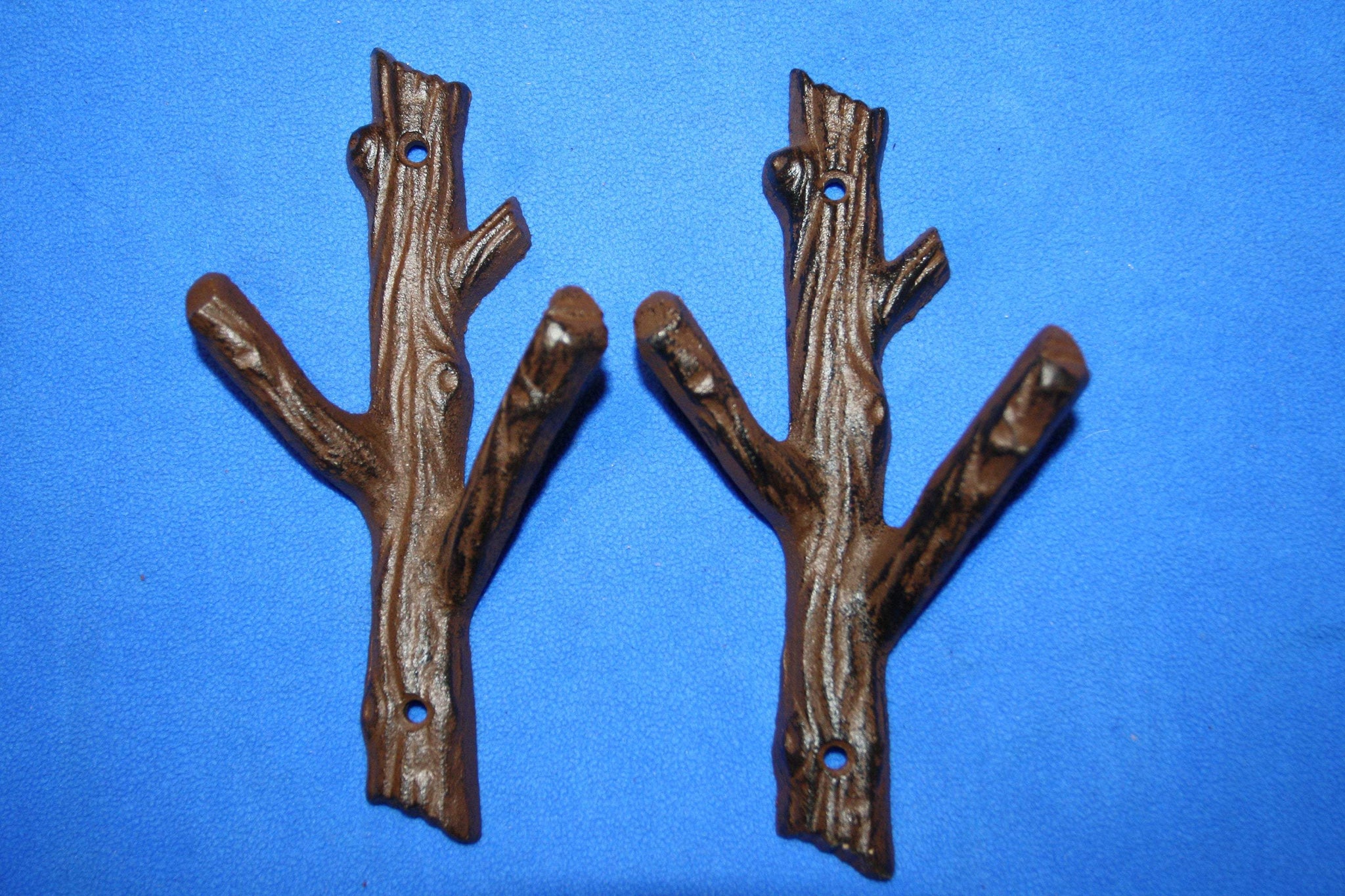 2) Forest Theme Bath Decor, Tree Branch Towel Hooks, Cast Iron, 7 1/2&quot; tall, Volume Priced, H-42